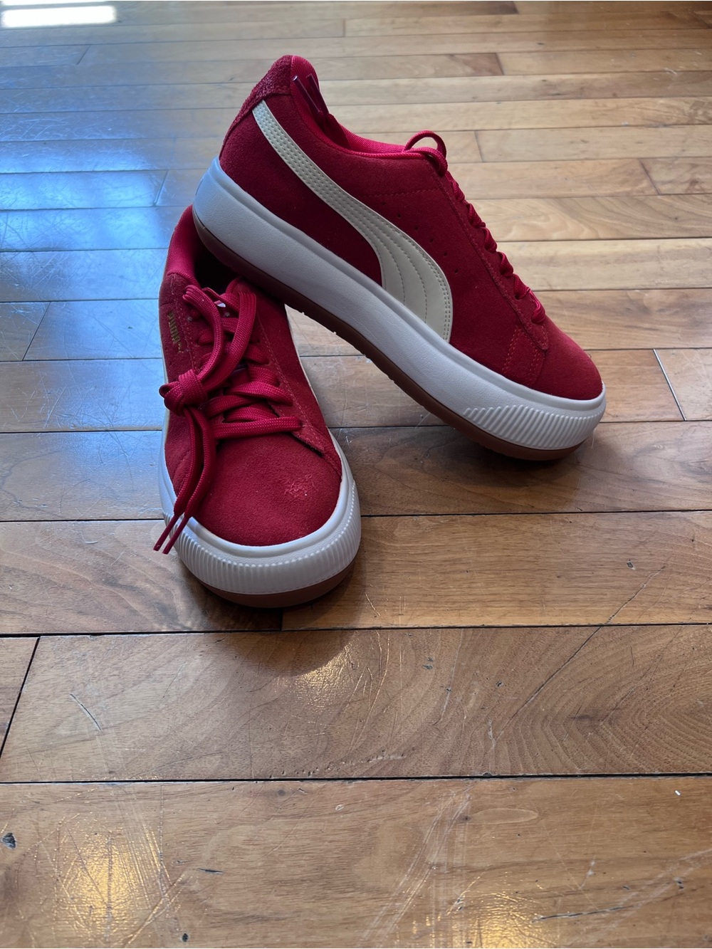 Puma Red Suede Platform Sneakers with White Formstripe
